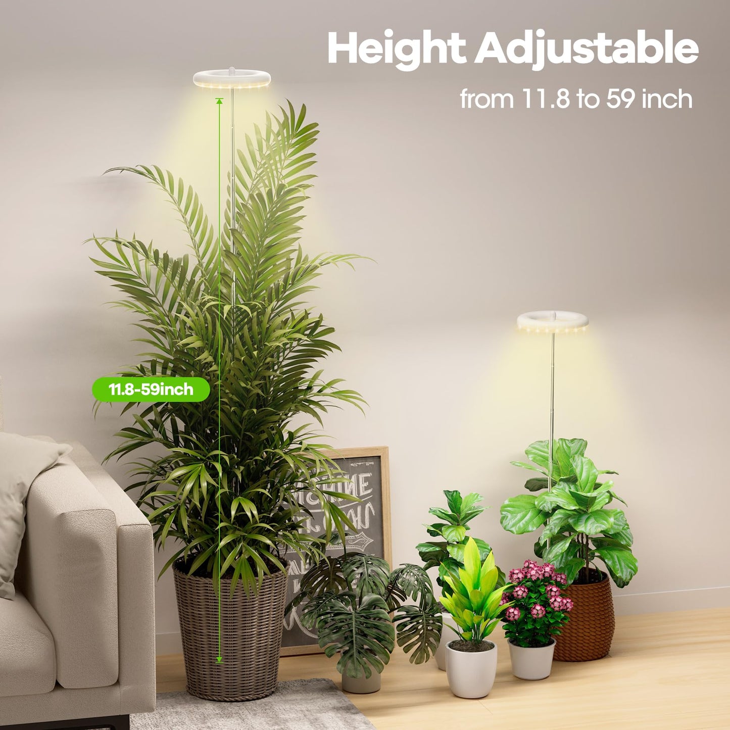 YUYMIKA Grow Lights for Indoor Plants, 72LED Full Spectrum Growing Lamp for Indoor Plants, 10 Brightness, 3/9/12Hrs Timer, 30~160CM Adjustable