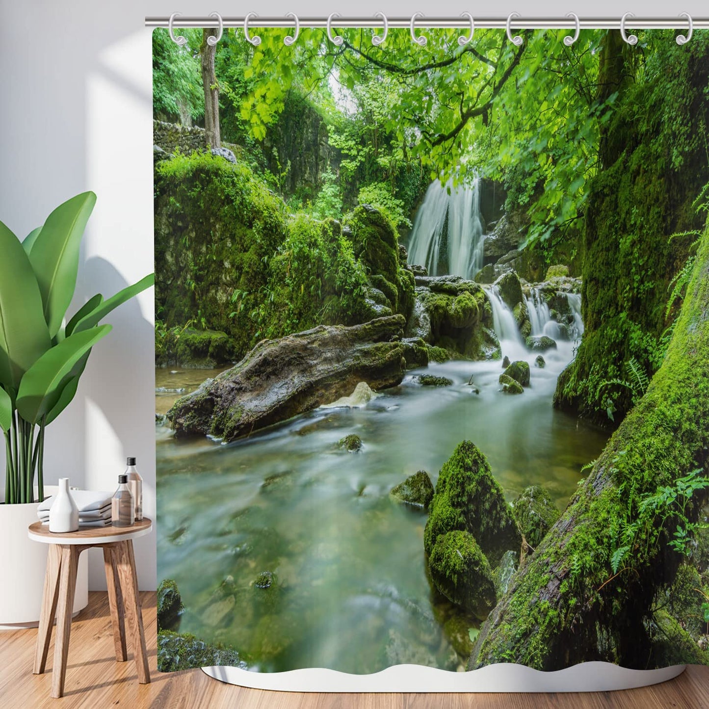 Hnmdmyi Forest Shower Curtain 180x180, Tropical Jungle Rainforest Green Tree Plant Nature Landscape Waterfall Scenery Bathroom Curtains Waterproof