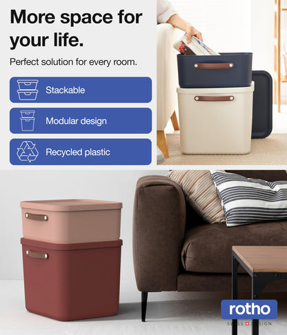 Rotho Maloja 12l Storage Box with Lid and Handle, Recycled Plastic Bin