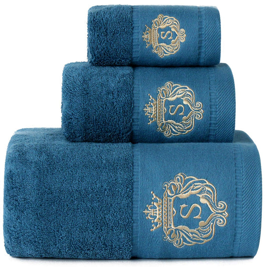 Sunshinejing WDTBFY 900 GSM Cotton Bath Towel Luxury Hotel & Spa Bathroom Hand Towels Embroidery Washcloth Decoration Bath Sheets (Peacock-Blue)