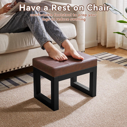 IBUYKE 16 Inch Small Foot Stool Ottoman, Rectangle PU Faux Leather Foot Rest with Padded Seat and Metal Legs