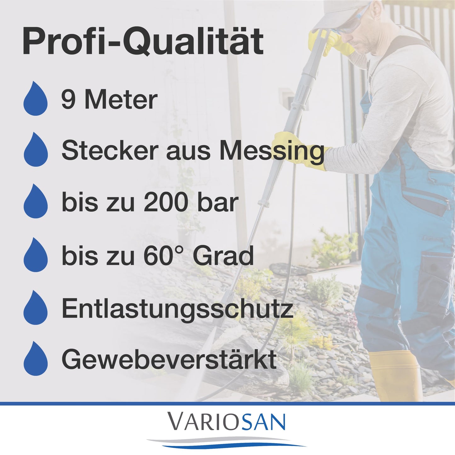 VARIOSAN High Pressure Hose for 16621 Pressure Washer 9 m Quick Connect Black 200 Bar Suitable for K?rcher K2 K3 K4 K5 K6 K7 and 2.641-721.0