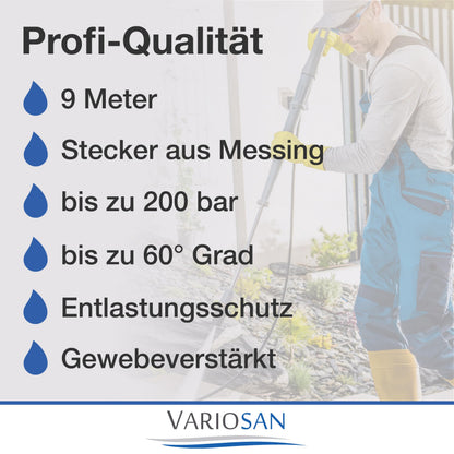 VARIOSAN High Pressure Hose for 16621 Pressure Washer 9 m Quick Connect Black 200 Bar Suitable for K?rcher K2 K3 K4 K5 K6 K7 and 2.641-721.0