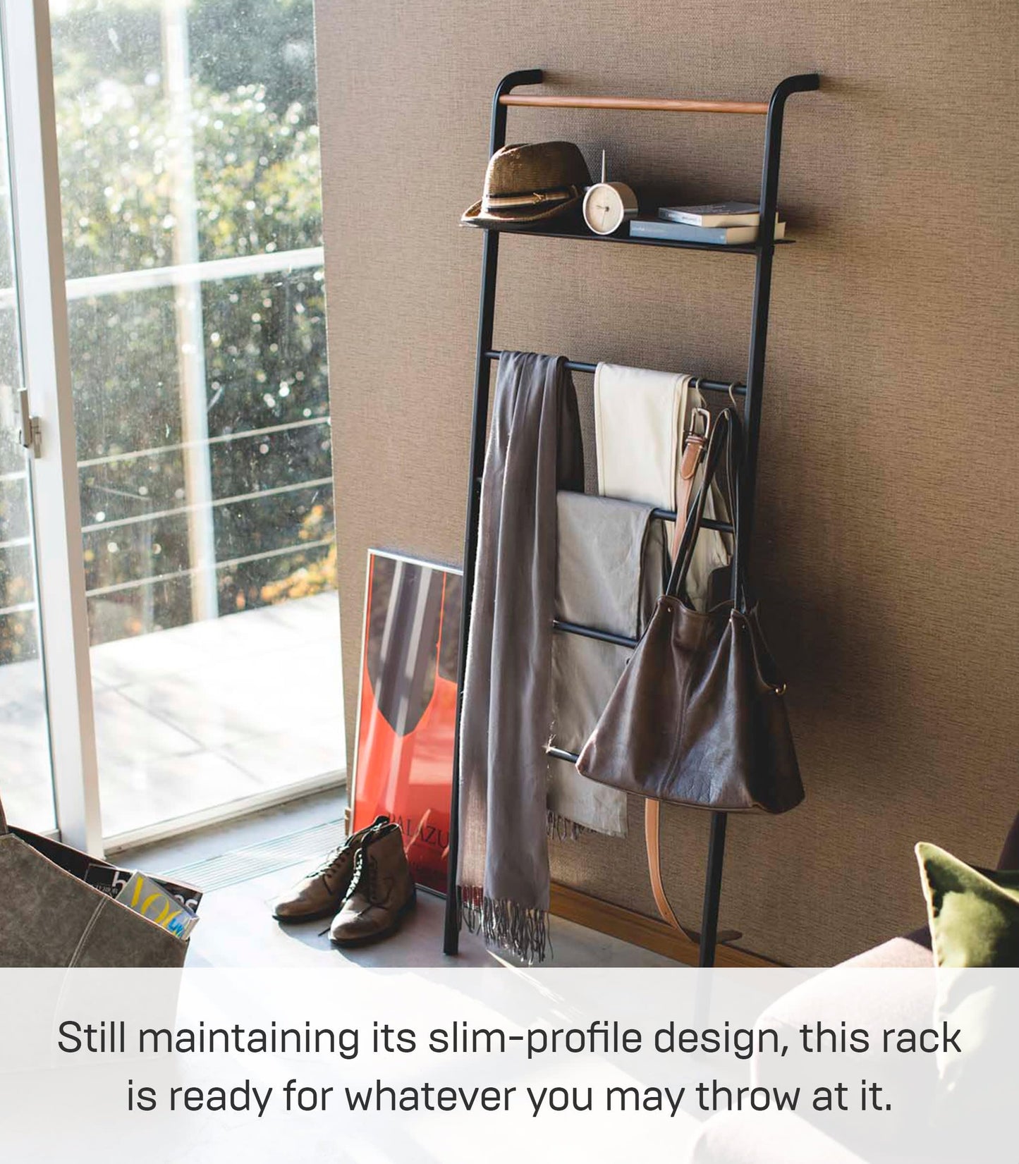 Yamazaki Tower Ladder Hanger Wide with Rack BK