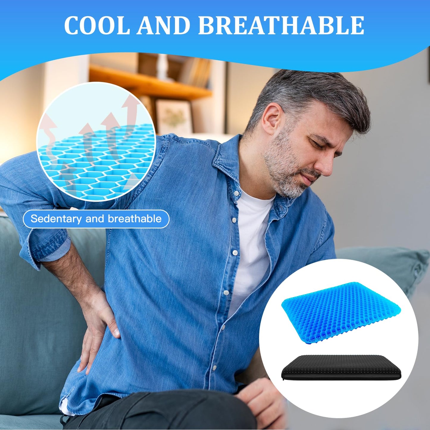 Bettinay Gel Cushion for Sitting with Non Slip Covers, Honeycomb Double Thick Soft Seat for Long Sitting Car Office (40 * 35 * 2.5)