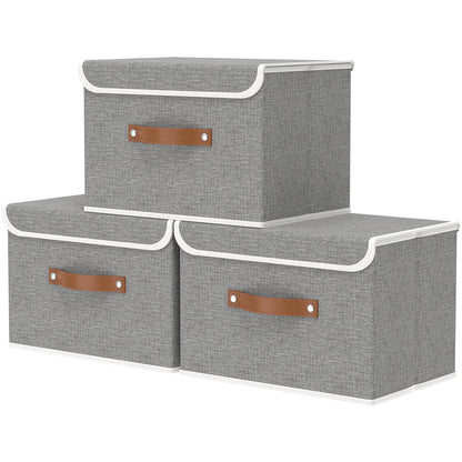 OUTBROS Storage Boxes with Lids 3 Pack, Bins 45x30x30 cm, Grey