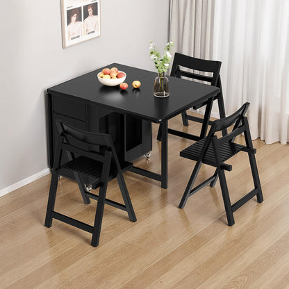 GildedGrove Solid Wood Folding Dining Table - Retro Black Finish with Wheels & Storage | Mobile Long Table for 4-6 People