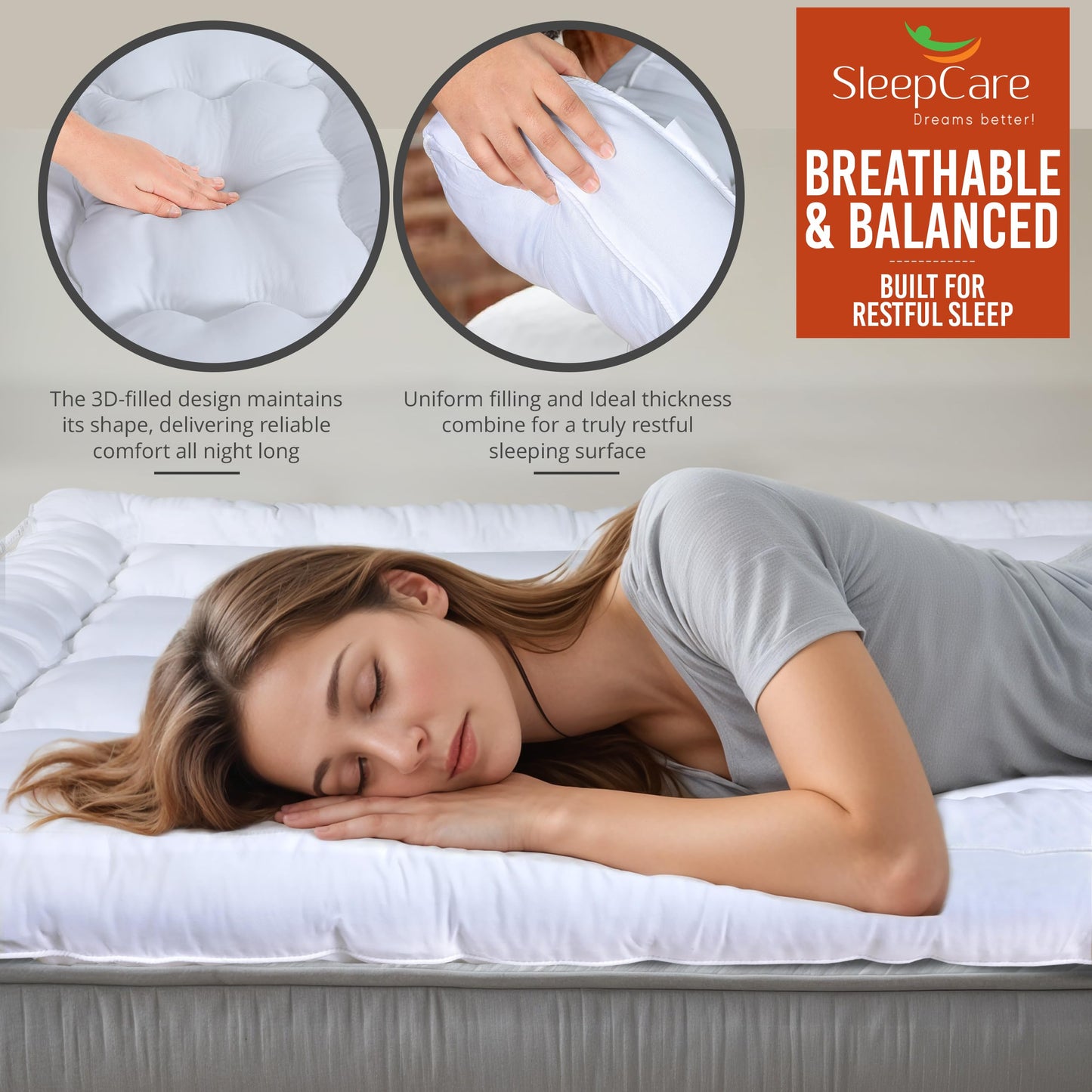 SleepCare Thick Super King Mattress Topper, Premium Quality Breathable Mattress Topper Super Kingsize Bed, Quilted and Fluffy Super King Size Mattress