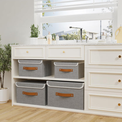 OUTBROS Storage Boxes with Lids 3 Pack, Organiser 26x20x17cm, Grey