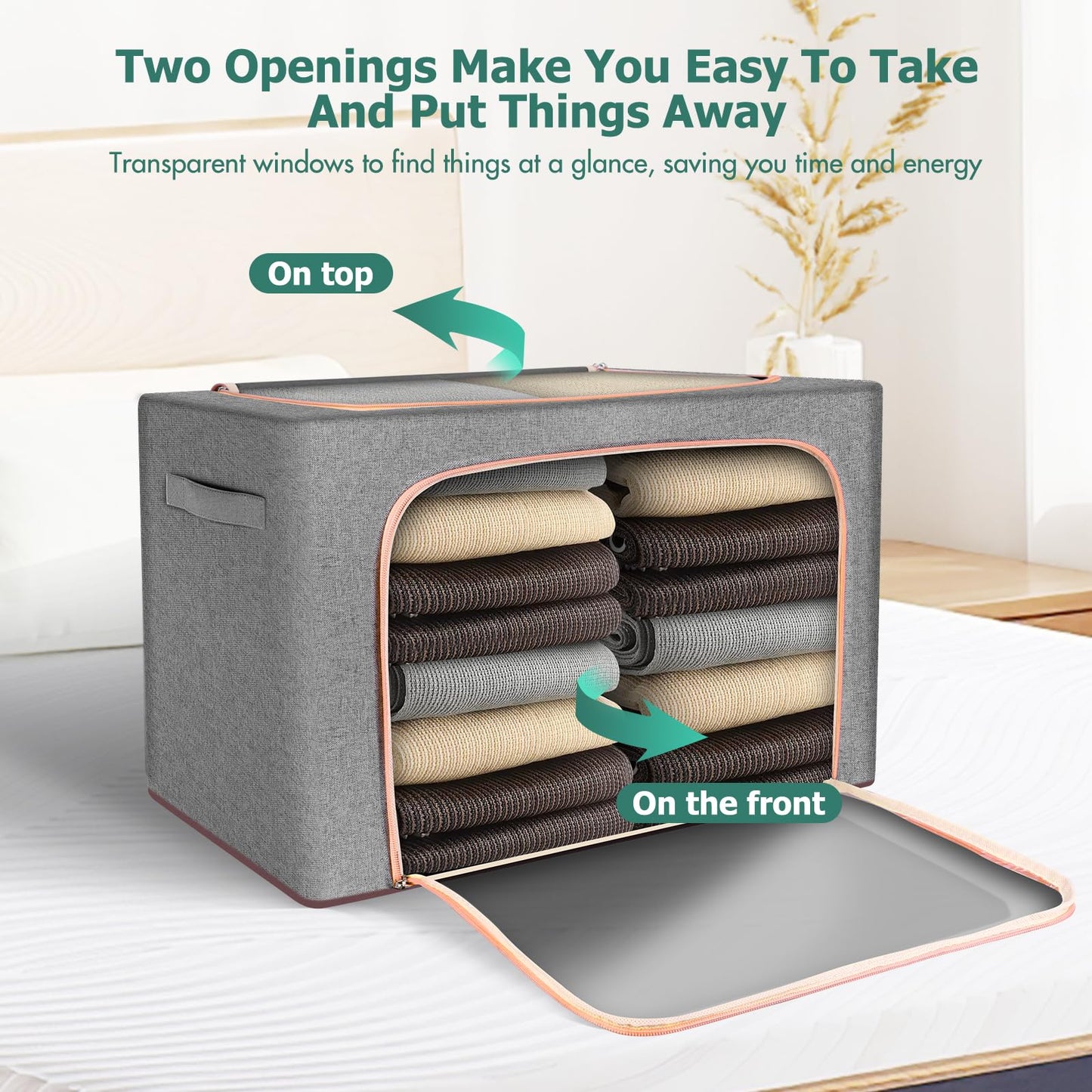 Clothes Storage Bag - 3 Pack 24L Large Capacity Solution Organizer Foldable for Moving House With Reinforced Handle Thick Oxford Fabric Clear Window