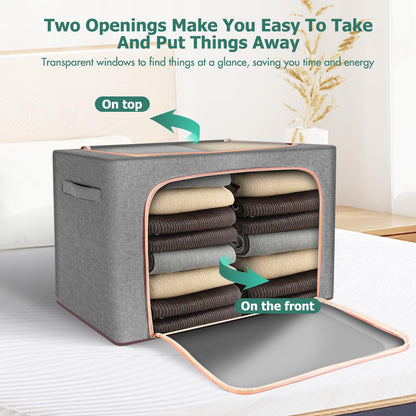 Clothes Storage Bag - 3 Pack 24L Large Capacity Solution Organizer Foldable for Moving House With Reinforced Handle Thick Oxford Fabric Clear Window