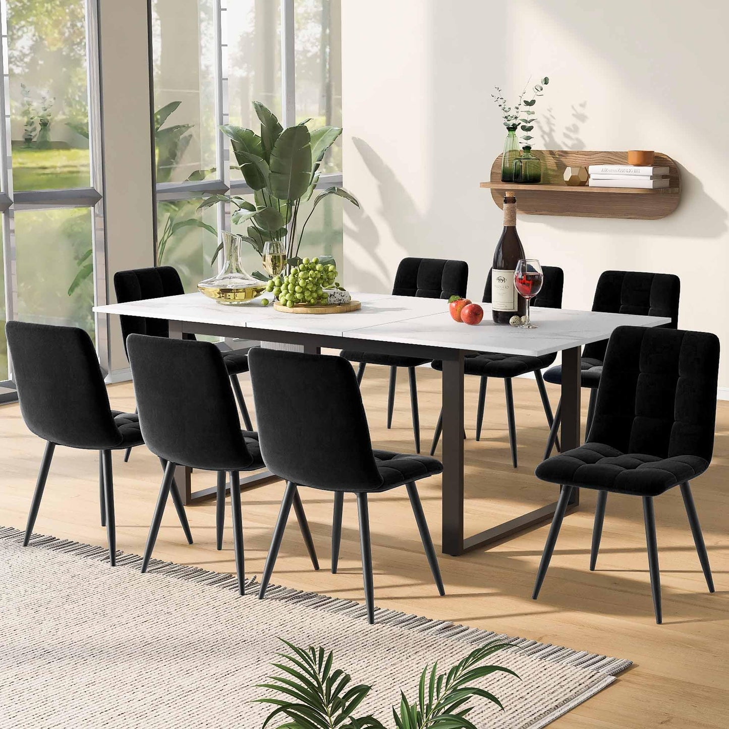 ModernLuxe Extendable Dining Table in Marble Pattern, Rectangular Kitchen Table with Iron Square Tube Legs for Home & Office, 140/180x80x75cm