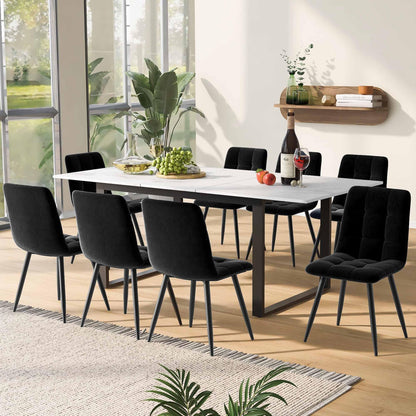 ModernLuxe Extendable Dining Table in Marble Pattern, Rectangular Kitchen Table with Iron Square Tube Legs for Home & Office, 140/180x80x75cm