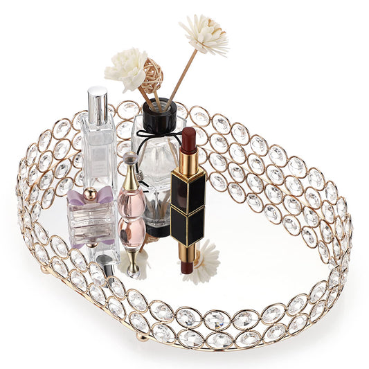 Sumnacon Gold Vanity Mirror Tray Jewelry Perfume Organizer Tray Decorative Glass Cosmetic Tray for Bathroom Bedroom Home Decor Dresser Tabletop