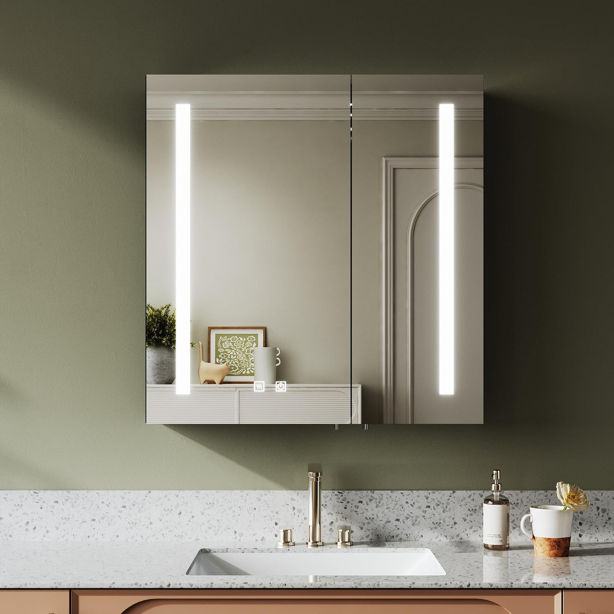 ELEGANT Bathroom Mirror Cabinet with LED Lights & Shaver Socket, 630x650mm