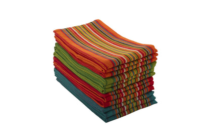 Neolino Kitchen Dish Towels, Salsa Stripe, 100% Natural Absorbent Cotton (Size 28 x 16 inches), Pack of 12-Multi Color