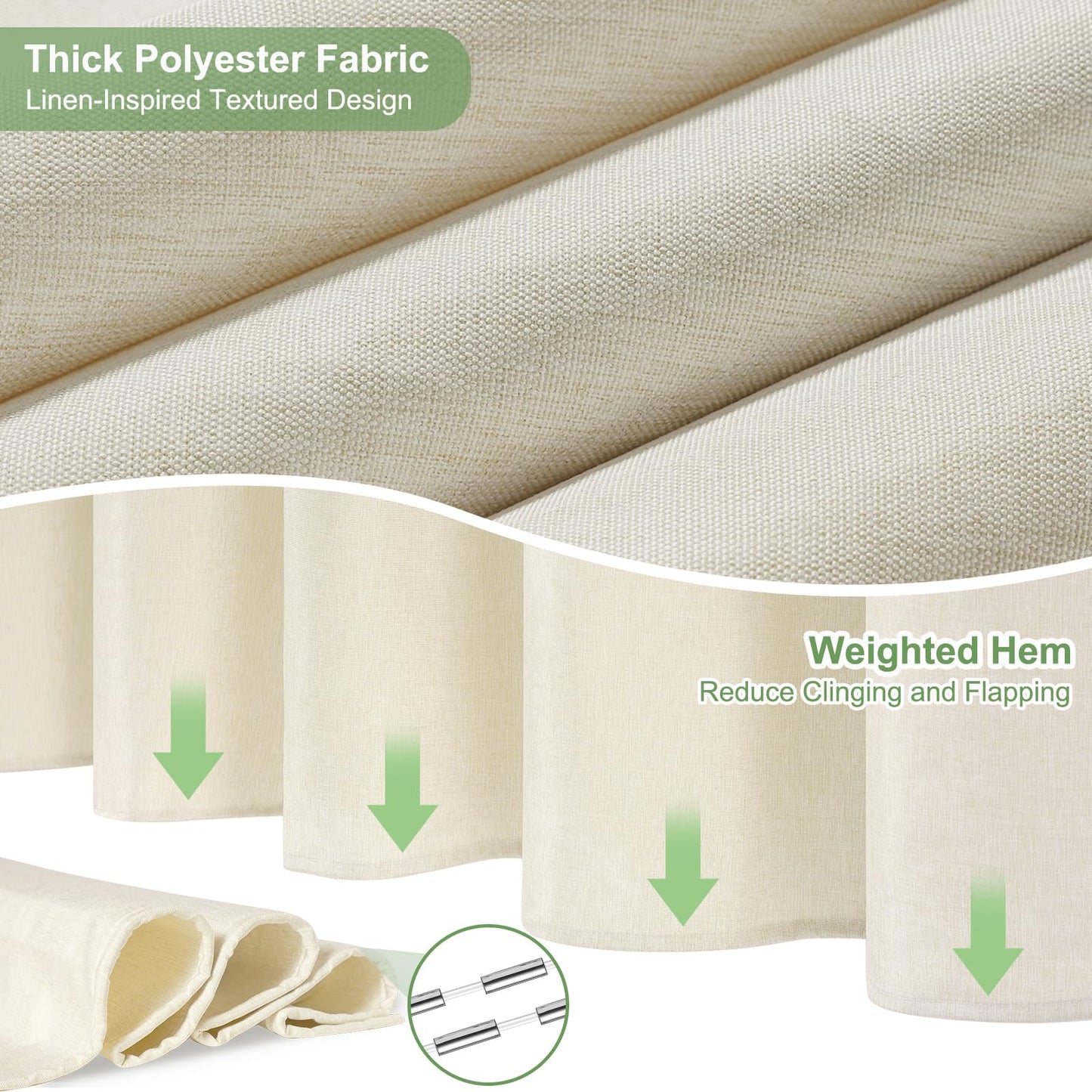 Hotel Style No Hook Rustic Linen Shower Curtain for Bathroom 230GSM Thick Fabric Texture Shower Curtains, Enhanced Waterproof, Weighted Hem
