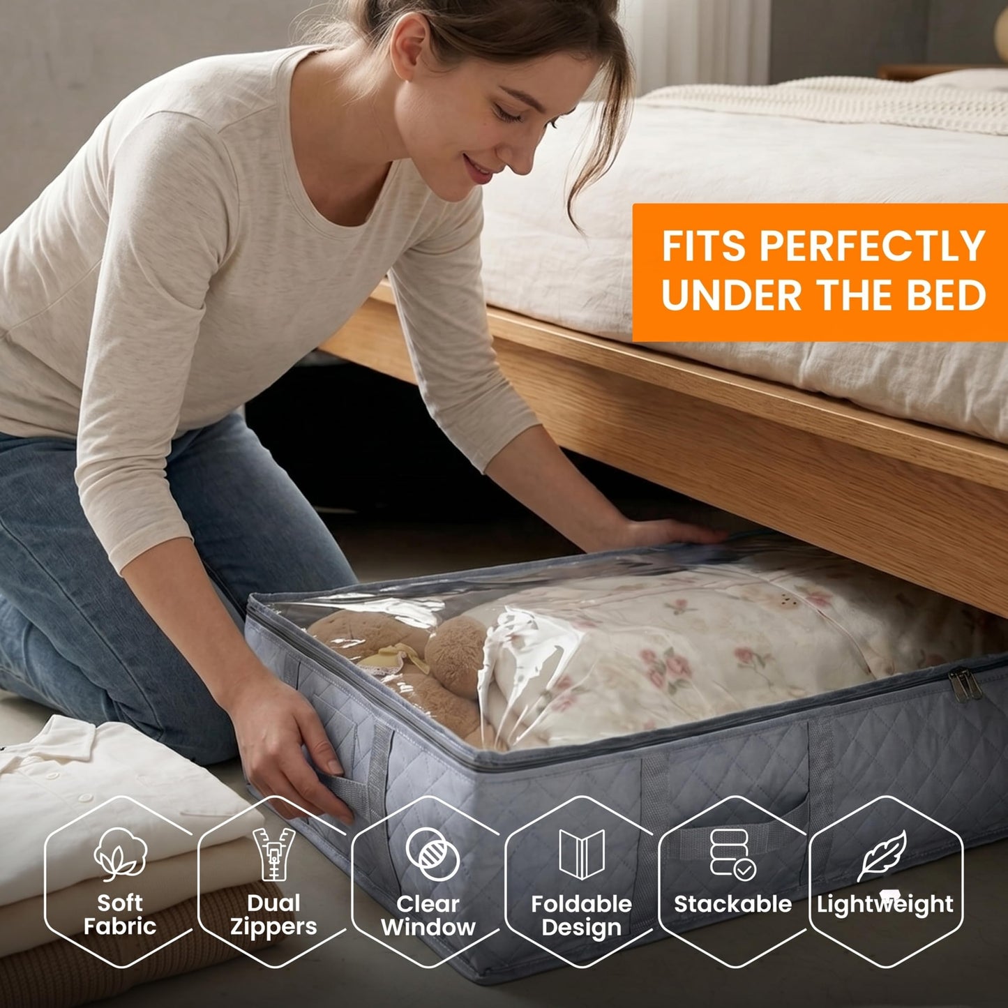 95L Under Bed Storage Boxes with Lids Pack of 4 Large Clothes Storage Bags