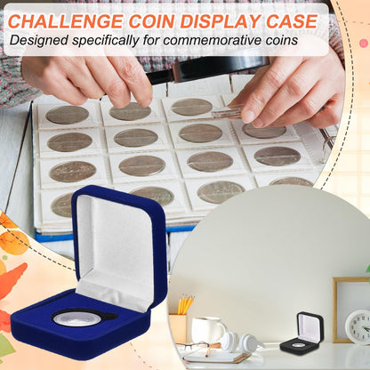 PATIKIL Velvet Challenge Coin Presentation Display Box, 30mm Coin Display Case Badge Gift Storage Protective Holder for Commemorative Medals Tokens