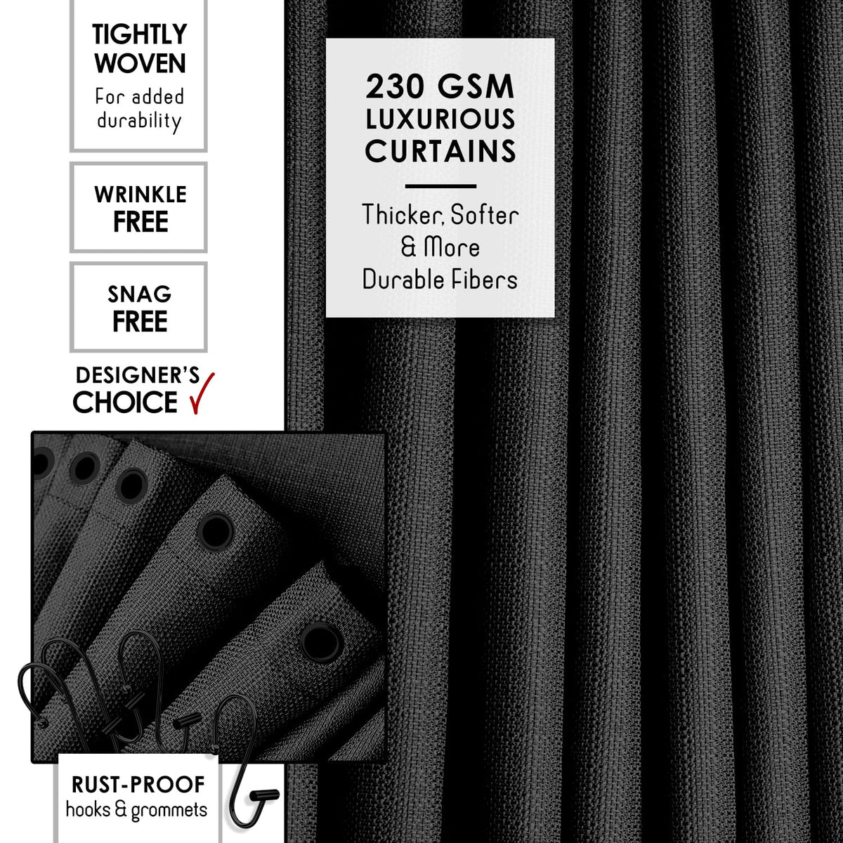 Clara Clark Coal Black Bathroom Set - Bathroom Sets with Shower Curtain and Rugs, 26PC Bathroom Accessory Set