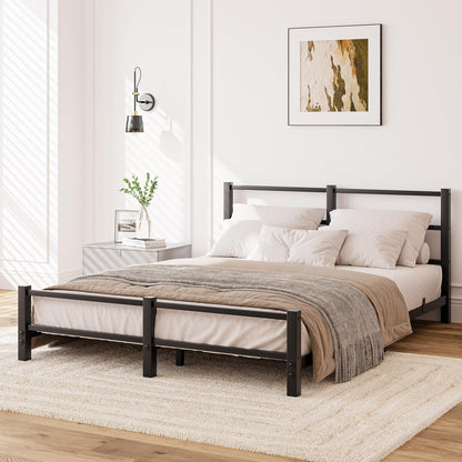 HAHRIR 16cm Low Profile 5ft King Bed Frame with Metal Headboard, Black