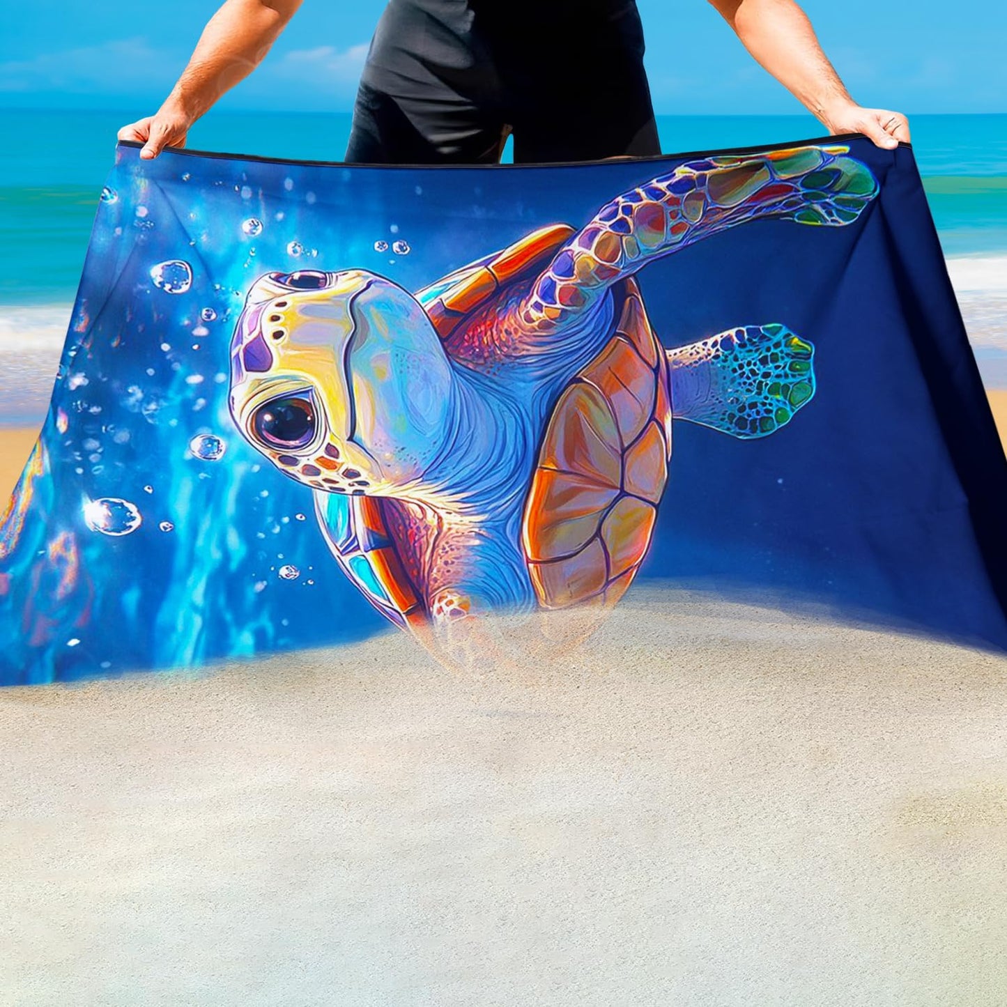 Violetpos Baby Sea Turtle Underwater Beach Towel, Extra Large 180x90 cm 250GSM Microfibre, Sand Free Quick Dry