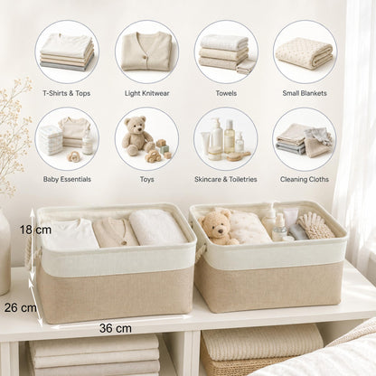 Mangata Fabric Storage Box set of 3, Foldable Fabric Storage Baskets with Handles for Cupboards, Wardrobe, Shelves, Bathroom, Clothes, Toys, Towel