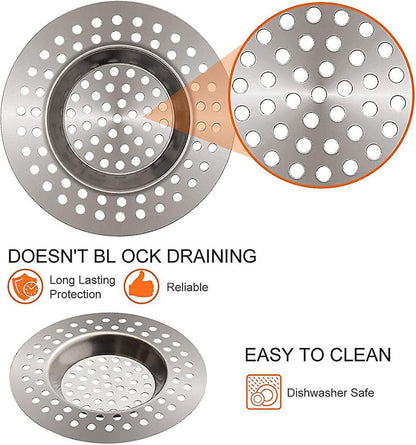 2 Pcs Sink Strainer–Stainless Steel Kitchen Sink Plug Strainer– Dual Function Drain Plug Hair & Food Catcher for Kitchen, Bathroom