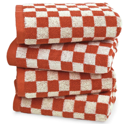 Jacquotha Checkered Hand Towels (13x29 Inches) - Kitchen Hand Towels Pack of 4, Absorbent Cotton Rags for Bathroom Face Gym Pool Swim