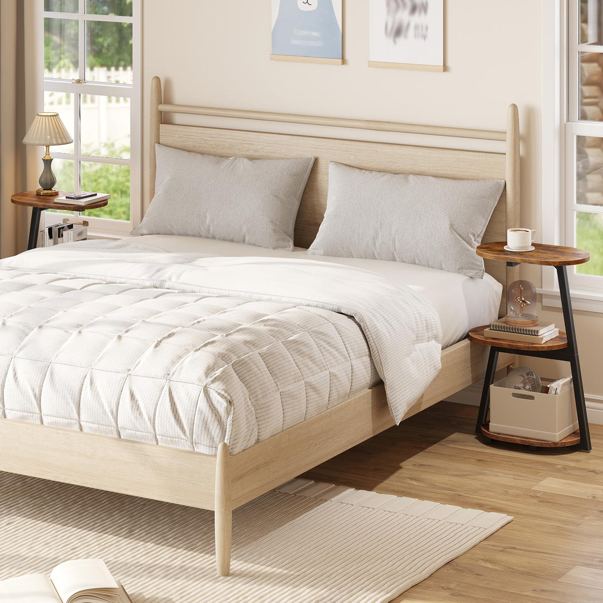 HOOBRO Side Table, Small Coffee Table with Storage Shelves, 3-Tier Oval Sofa Table Bedside Table for Small Space