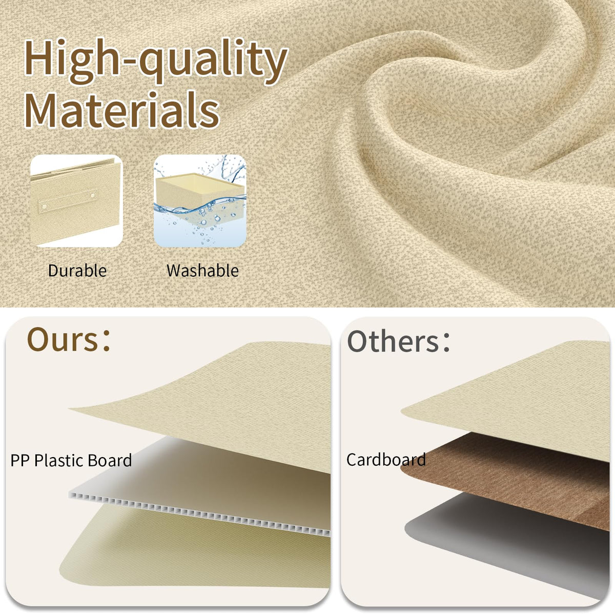 ENUMAIL Washable Open Storage Bins,Grey and Beige,33x23x14cm,3 Pack