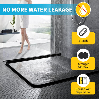 DLYYPLUS 1.7M Wet Room Floor Barrier, Self-Adhesive Silicone Shower Splash Guard, Shower Threshold Water Dam Barrier Keeps Water Inside Threshold Dry