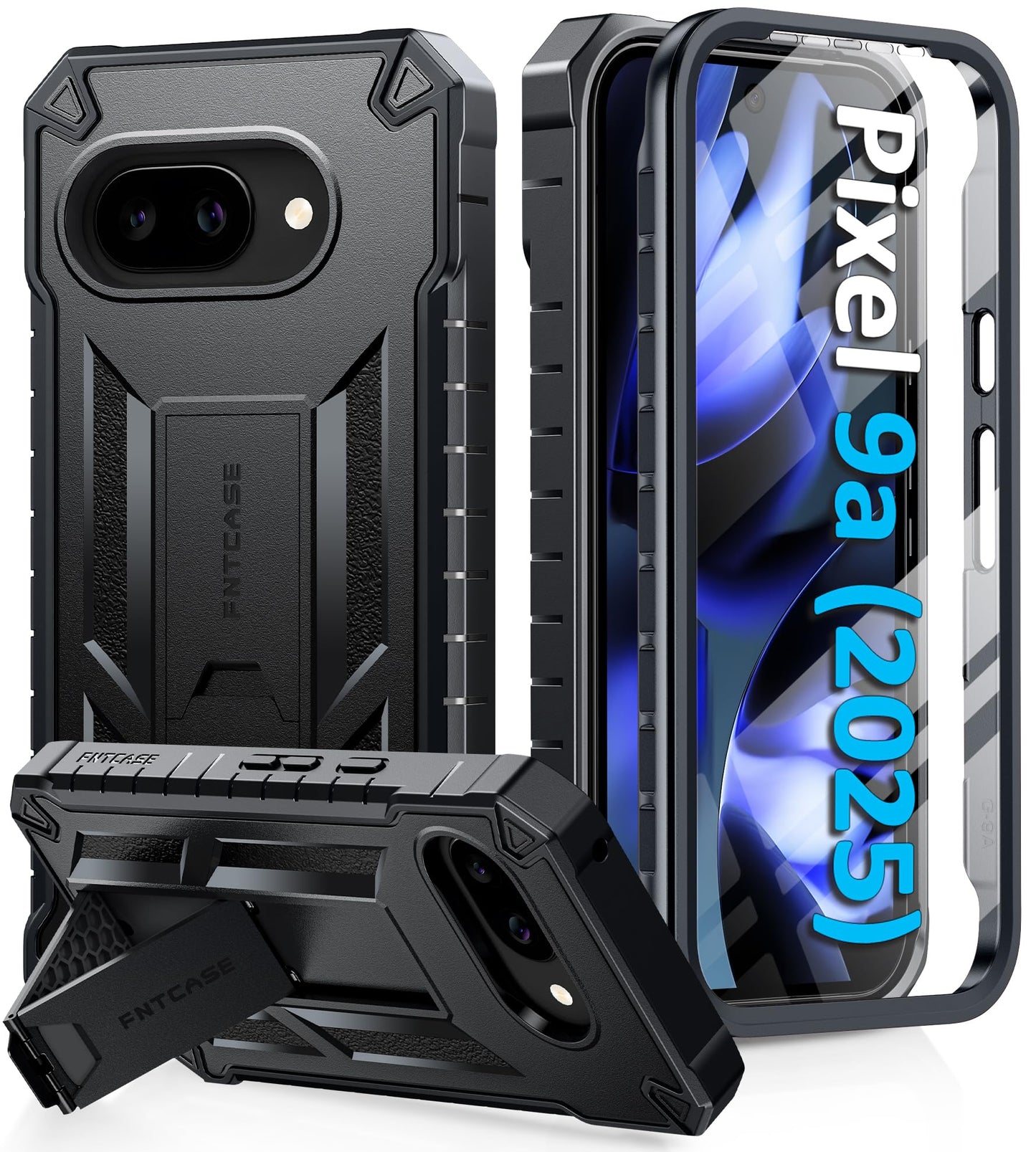 FNTCASE for Google Pixel 9A Case: Military Grade Drop Proof Protection Mobile Cover with Kickstand | Matte Textured Rugged Shockproof TPU | Protective