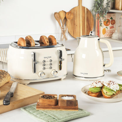 Salter EK5739CRM Retro 4-Slice Toaster  Wide Slots, 6 Browning Levels, Defrost, Reheat, Cancel Functions, Removable Crumb Tray, Extra Thick