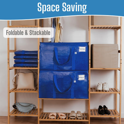 VENO 6 Pack Extra Large Moving Bags with Zippers & Carrying Handles, Heavy-Duty Storage Tote Moving Boxes for Space Saving (Blue-6 Pack)