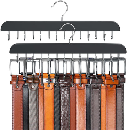 Resovo Belt Hanger for Closet Max 42 Belts, Belt Organizer Closet Accessories with 14 Hooks Belt Rack Sturdy Wood for Closet Organizers and Storage