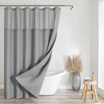 FY&XZH Waffle Shower Curtain with Hooks, Heavy Waterproof Fabric Shower Curtain with TPU Coated Back, 72"x72" Hotel Style with Mesh Window