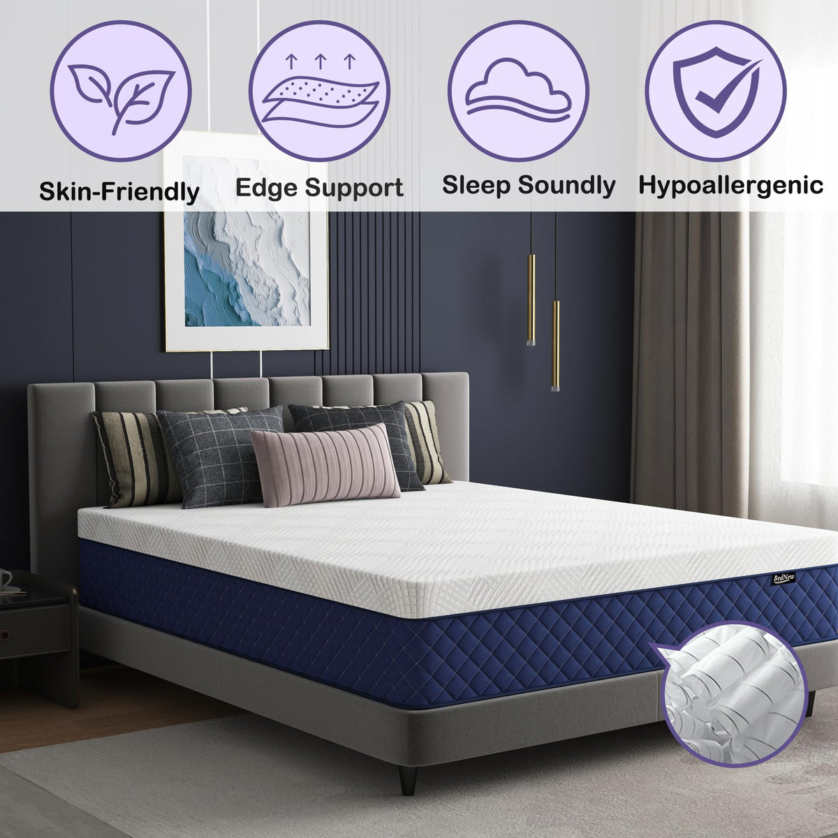 Bednew King Size Mattress 30cm, 12 Inch Innerspring Medium Firm Mattresses King Size 5FT with Pocket Spring and Breathable Foam For Cool Comfort