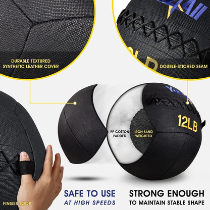 Yes4All U5WN 5.4kg Wall Ball - Soft Medicine Ball/Wall Med Ball for Full Body Workout and Strength Exercise, Negro