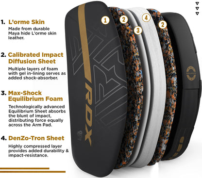 RDX Thai Pads Curved Kickboxing Muay Thai with Solid Handle Grip, Maya Hide Leather KARA Strike Shield for Knees Elbows Kicks Punches, Coaching