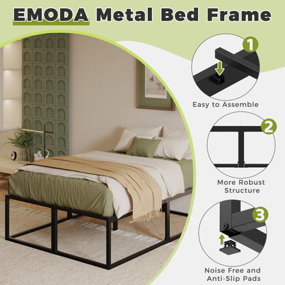 EMODA Small Double Bed Frame 4ft with Sturdy Slats Support, Black