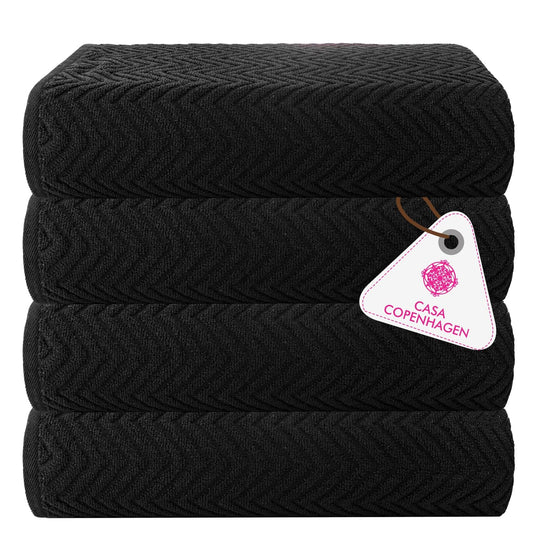 CASA COPENHAGEN Wave Textured 4 Piece Bath Towel Set - Black, 550 g/m?, 4 Piece Bath Towels, Cotton Towels Rough and Tough Use, Gift Set for Bathroom