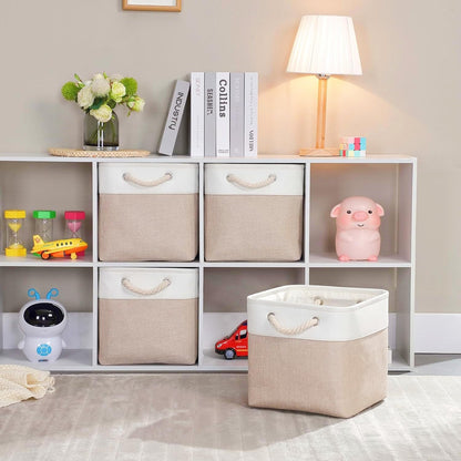 SOCOHOME Cube Storage Boxes,33x33x33cm Storage Baskets for Organizing Clothes Shelf Nursery Closet(Light Khaki/White, Set of 6)