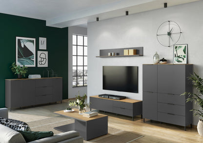 Germania Highboard 1470-549 GW-CALIFORNIA, in graphite/Navarra oak repro, with self-closing drawers, 109 x 146 x 40 cm (WxHxD)