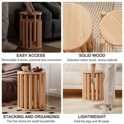 YQJJGL 4PCS Wood Stools, Rustic Stool, Wooden Chair, Kitchen Stools, Stackable Round Stools for Dining Room, Living Room, Classroom, Bedroom