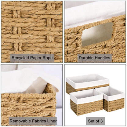 Vagusicc Wicker Storage Basket with Handles and Removable Fabric Lining