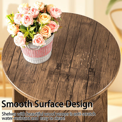 FEUFOAM Round End Table 2 Tier Wooden Side Tables with Storage Shelf Modern Nightstand Bedside Table for Small Spaces, Living Room