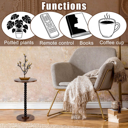 Penitue Small Round Side Coffee Table, Sturdy Wooden Round End Drink Tables Vintage Small Spaces