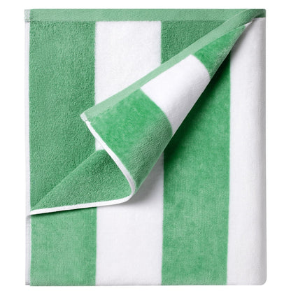 Ouxiaobai Cotton Oversized Beach Towel - 35 x 70 Inch Large Size Pool Towel, Striped Soft Cabana Swim Towel (Green)