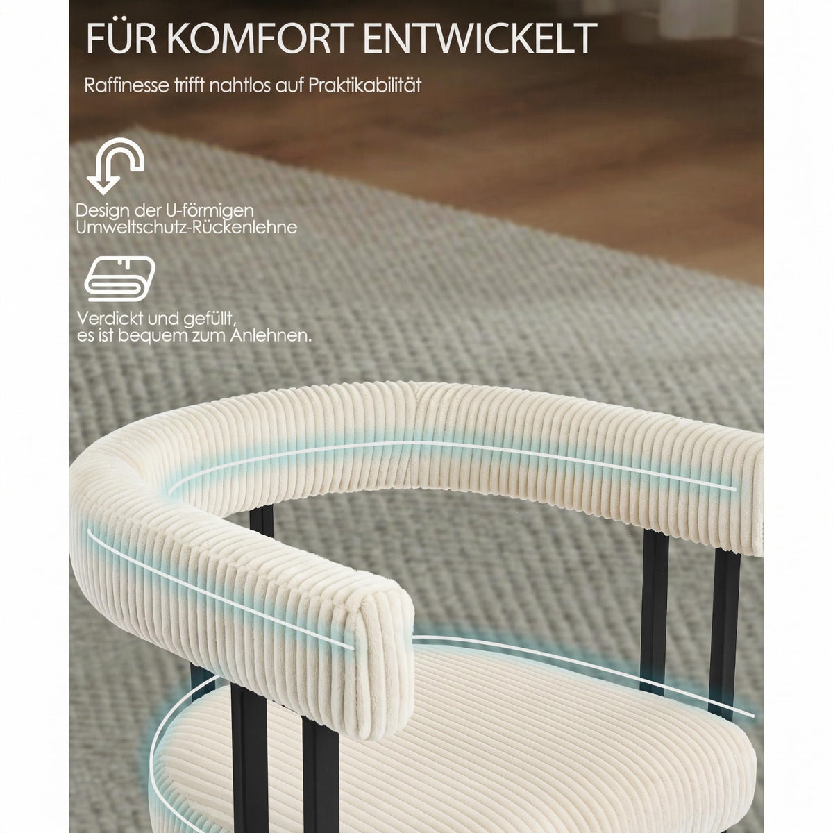 YEEFY Boucle Dining Chair Corduroy Upholstered Dining Room Chairs Kitchen Chairs with Metal Legs Mid Century Modern Chair for Dining Room, Kitchen